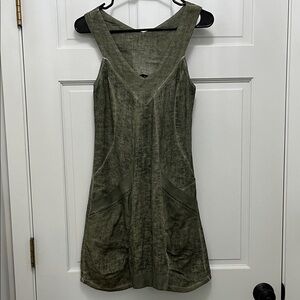 ONZ Inizio Oizini Heathered Olive Green Linen Sleeveless Mini Dress - Sz Medium